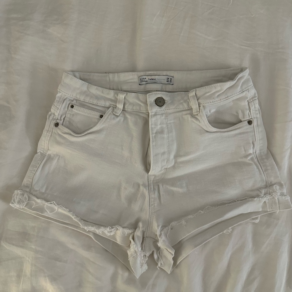 Zara White Denim High Waisted Shorts